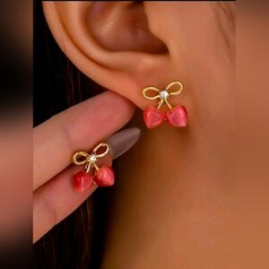 Fashion Jewelry Gold Faux Cherry Earrings
